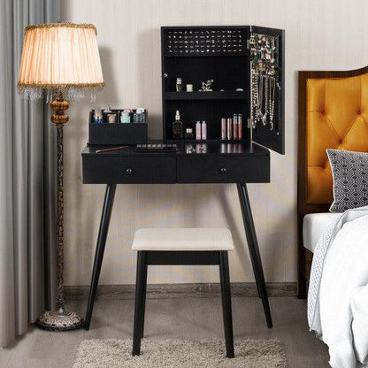 Costway Black Vanity Dressing Table Set Lockable Jewelry Cabinet with Mirror