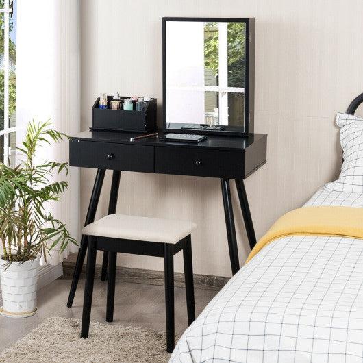 Costway Black Vanity Dressing Table Set Lockable Jewelry Cabinet with Mirror