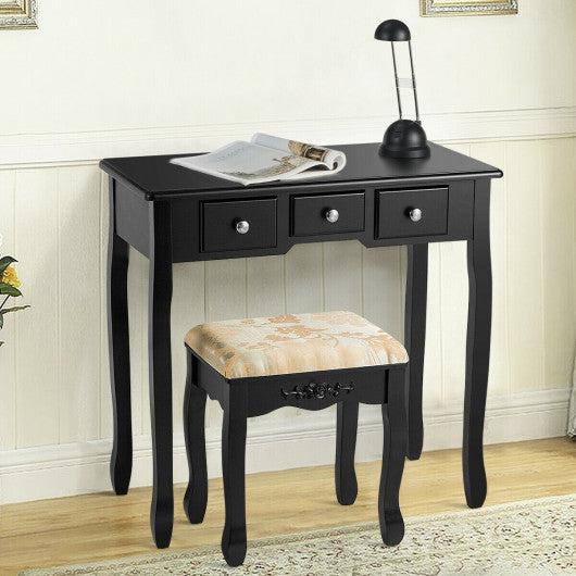 Costway Black Vanity Make Up Table Set Dressing Table Set with 5 Drawers
