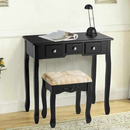Costway Black Vanity Make Up Table Set Dressing Table Set with 5 Drawers