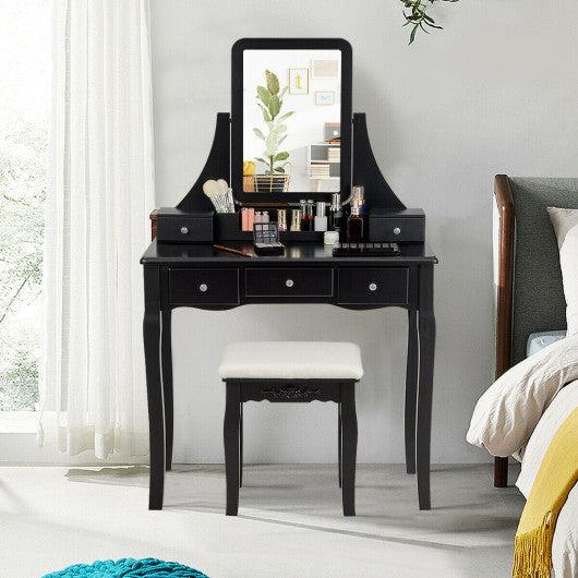 Costway Black Vanity Set of Mirror Drawers Storage Box Makeup