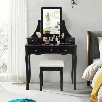 Costway Black Vanity Set of Mirror Drawers Storage Box Makeup