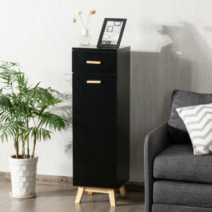 Costway Black Waterproof Bathroom Cabinet with Adjustable Shelves and Sliding Drawer