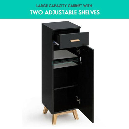 Costway Black Waterproof Bathroom Cabinet with Adjustable Shelves and Sliding Drawer