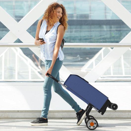 Costway Blue Folding Shopping Cart Utility Hand Truck with Rolling Swivel Wheels