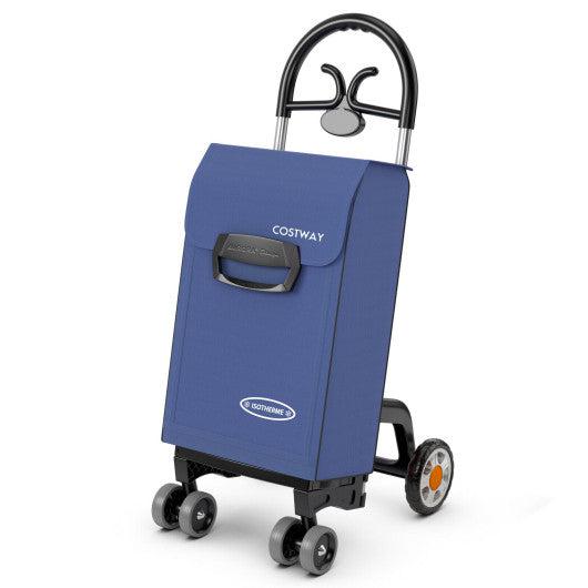 Costway Blue Folding Shopping Cart Utility Hand Truck with Rolling Swivel Wheels