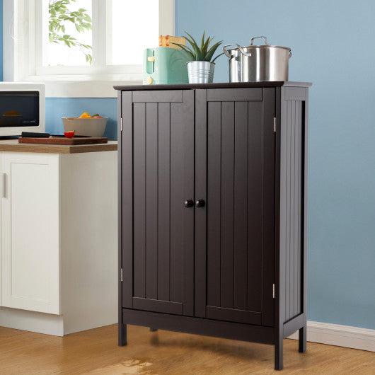 Costway Brown Bathroom Floor Storage Double Door Cupboard Cabinet