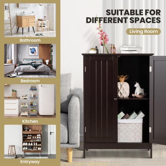 Costway Brown Bathroom Floor Storage Double Door Cupboard Cabinet