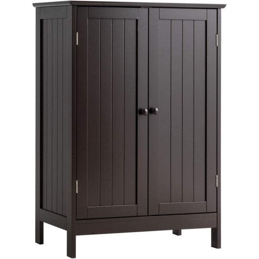 Costway Brown Bathroom Floor Storage Double Door Cupboard Cabinet