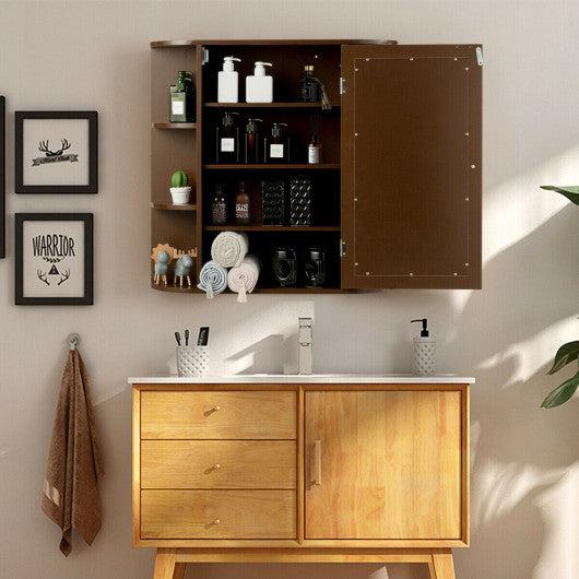 Costway Brown Multipurpose Mount Wall Surface Bathroom Storage Cabinet with Mirror