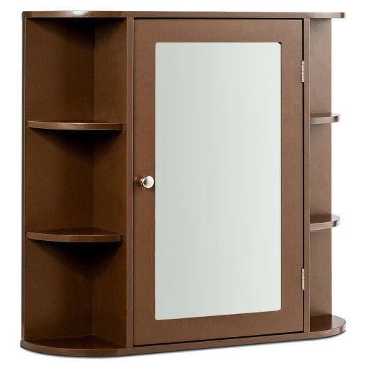 Costway Brown Multipurpose Mount Wall Surface Bathroom Storage Cabinet with Mirror