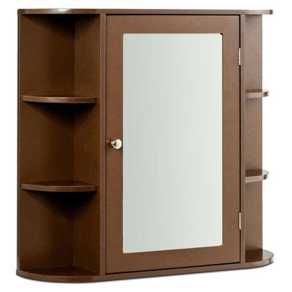 Costway Brown Multipurpose Mount Wall Surface Bathroom Storage Cabinet with Mirror