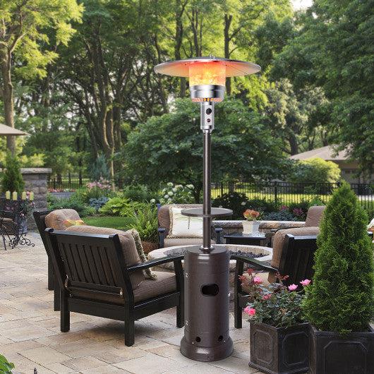 Costway Brown Outdoor Heater Propane Standing LP Gas Steel with Table & Wheels