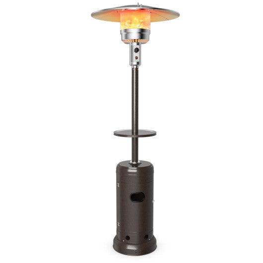 Costway Brown Outdoor Heater Propane Standing LP Gas Steel with Table & Wheels