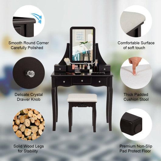 Costway Brown Vanity Set of Mirror Drawers Storage Box Makeup