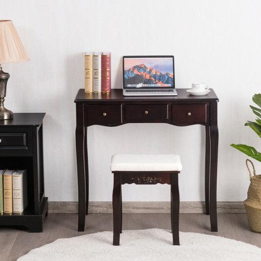Costway Brown Vanity Set with Removable Makeup Organizer and Comfortable Cushioned Stools
