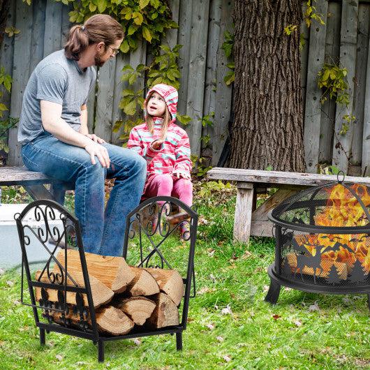 Costway Decorative Firewood Rack with Handles and Raised Legs