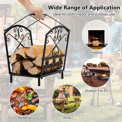 Costway Decorative Firewood Rack with Handles and Raised Legs