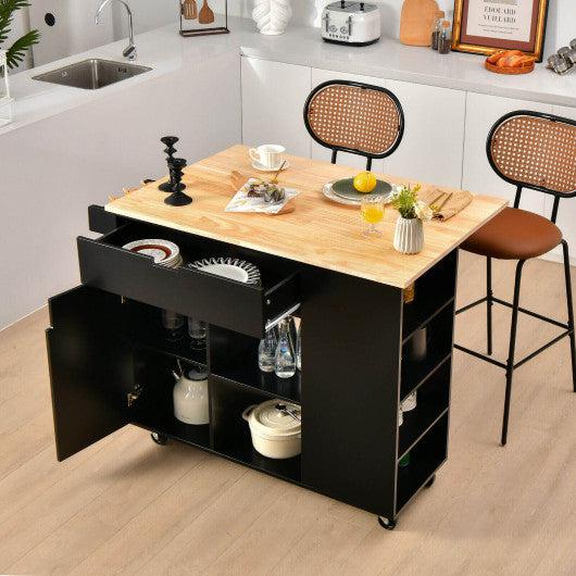 Costway Drop-Leaf Kitchen Island with Rubber Wood Top