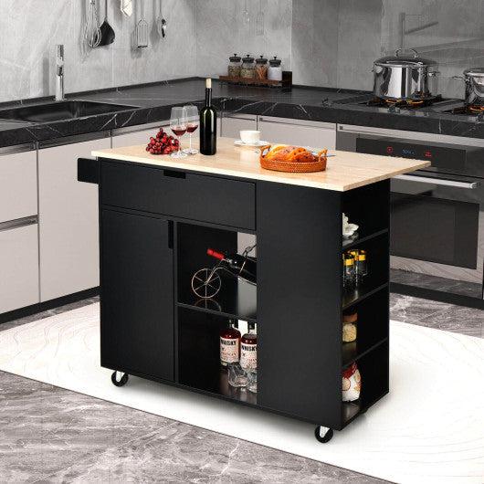 Costway Drop-Leaf Kitchen Island with Rubber Wood Top