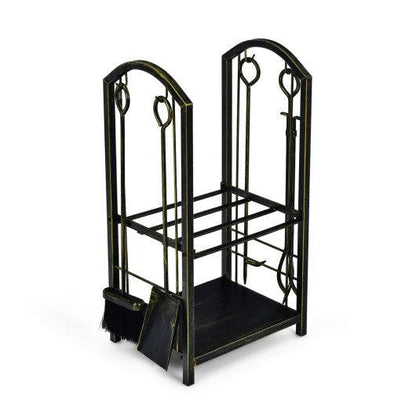 Costway Fireplace Log Rack with 4 Pieces Fireplace Tools - Bronze