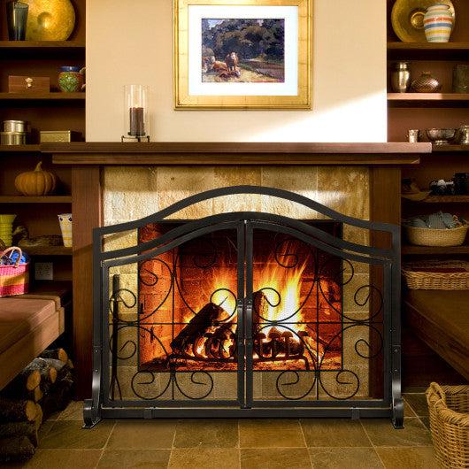 Costway Fireplace Screen with Hinged Magnetic Two-doors Flat Guard