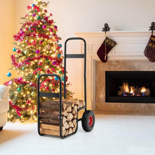 Costway Firewood Log Cart Carrier with Wear-Resistant and Shockproof Rubber Wheels