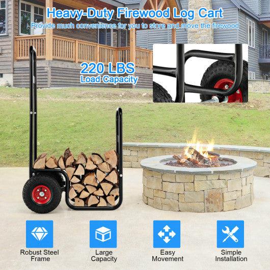 Costway Firewood Log Cart Carrier with Wear-Resistant and Shockproof Rubber Wheels