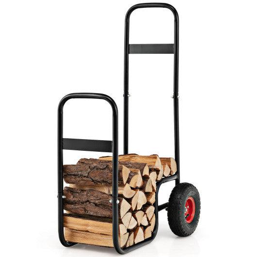 Costway Firewood Log Cart Carrier with Wear-Resistant and Shockproof Rubber Wheels