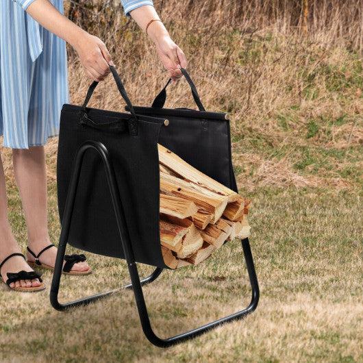 Costway Firewood Rack Log Wood Storage Holder with Canvas Tote Carrier