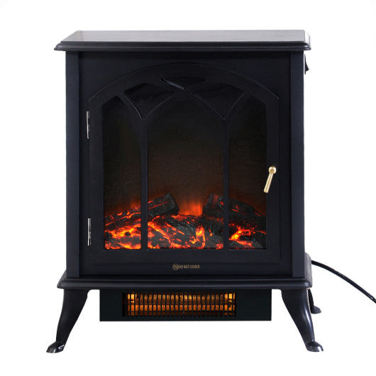Costway Freestanding Electric 1500W Fireplace Heater Fire Flame Stove with 1 Door