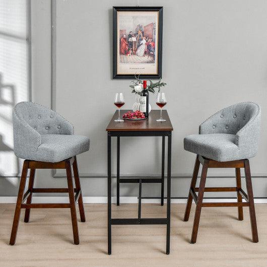 Costway Gray Set of 2 Swivel Bar Stools with Rubber Wood Legs and Padded Back