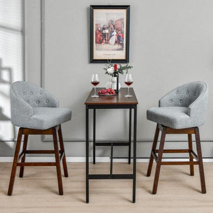 Costway Gray Set of 2 Swivel Bar Stools with Rubber Wood Legs and Padded Back