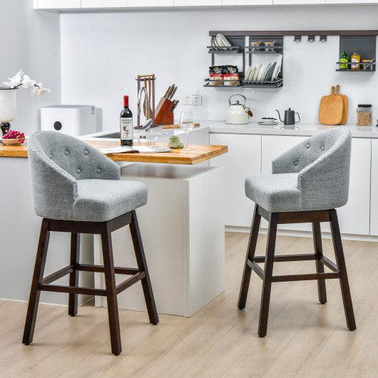 Costway Gray Set of 2 Swivel Bar Stools with Rubber Wood Legs and Padded Back
