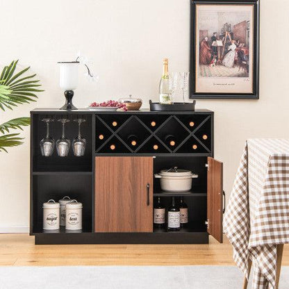 Costway Industrial Sideboard Cabinet with Removable Wine Rack and Glass Holder