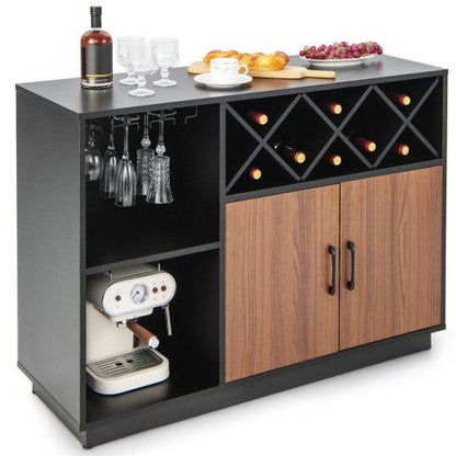 Costway Industrial Sideboard Cabinet with Removable Wine Rack and Glass Holder