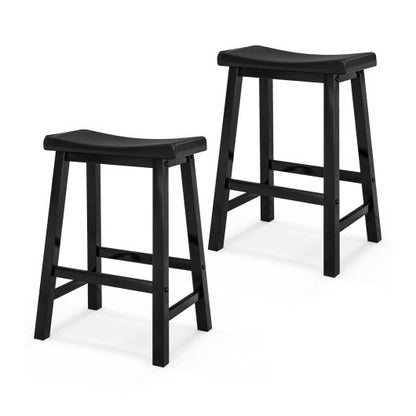 Costway JV10878BK 24" Set of 2 Black Counter Height Stools with Solid Wood Legs