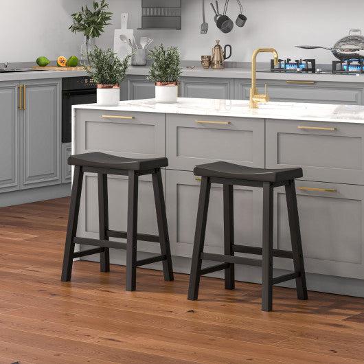 Costway JV10878BK 24" Set of 2 Black Counter Height Stools with Solid Wood Legs