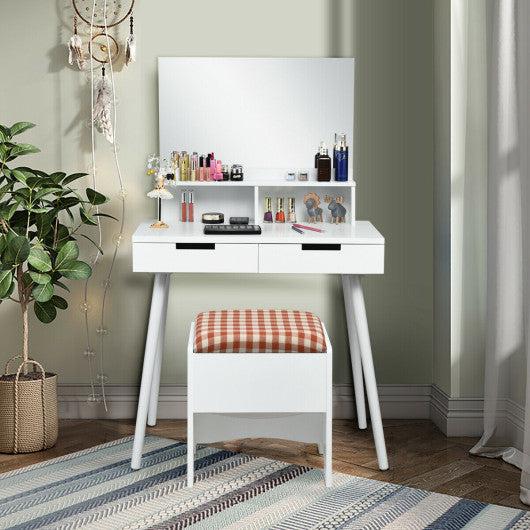 Costway Mirror Makeup Dressing Vanity Table Cushioned Storage Stool Set