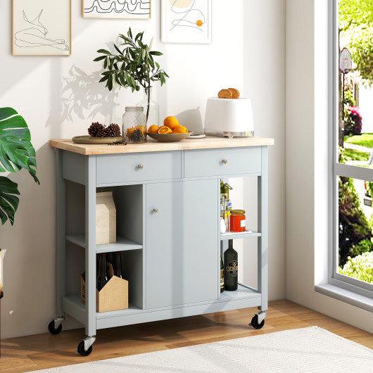 Costway Mobile Kitchen Island Cart with 4 Open Shelves and 2 Drawers