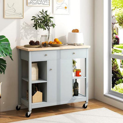 Costway Mobile Kitchen Island Cart with 4 Open Shelves and 2 Drawers
