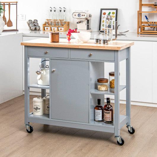 Costway Mobile Kitchen Island Cart with 4 Open Shelves and 2 Drawers