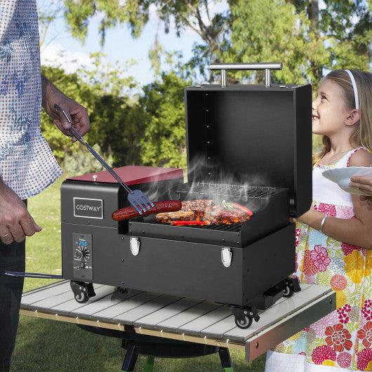 Costway Movable Pellet Grill and Smoker with Temperature Probe - Black