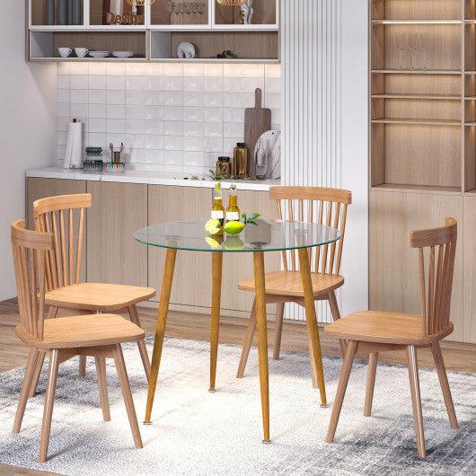 Costway Natural Round Glass Dining Table Leisure Coffee Table with Metal Legs