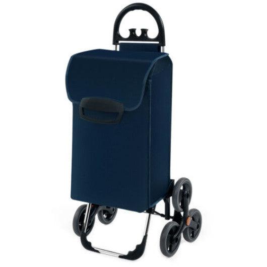 Costway Navy Folding Stair Climbing Shopping Cart with Removable Bag and Handle