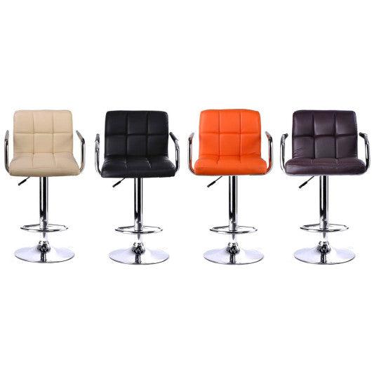 Costway Off White Swivel Bar Stool PU Leather Modern Adjustable Hydraulic Barstool w/ Arm New