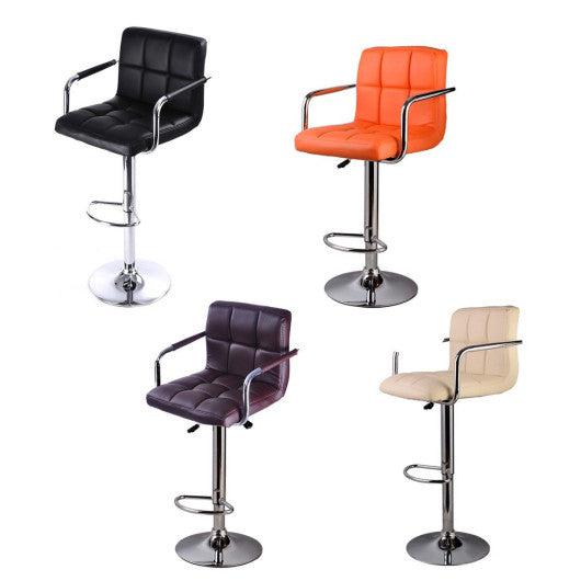 Costway Off White Swivel Bar Stool PU Leather Modern Adjustable Hydraulic Barstool w/ Arm New