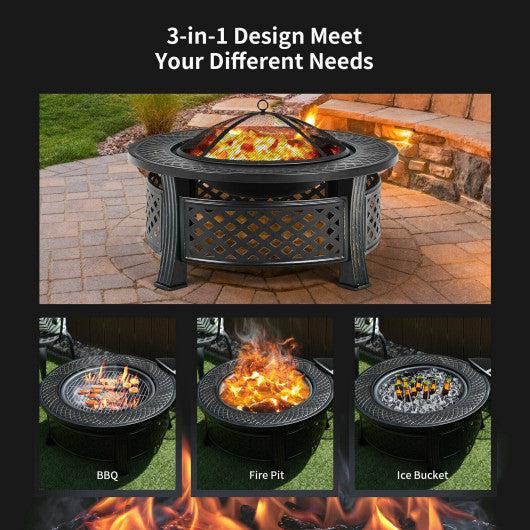 Costway Outdoor Fire Pit with BBQ Grill and High-temp Resistance Finish