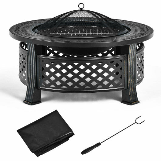 Costway Outdoor Fire Pit with BBQ Grill and High-temp Resistance Finish