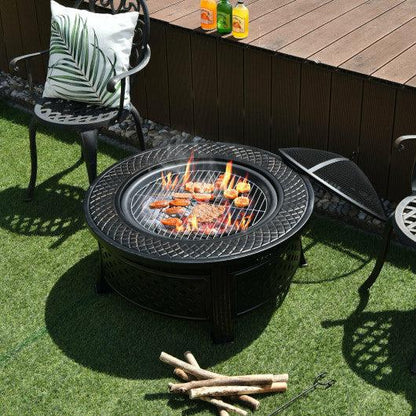 Costway Outdoor Fire Pit with BBQ Grill and High-temp Resistance Finish